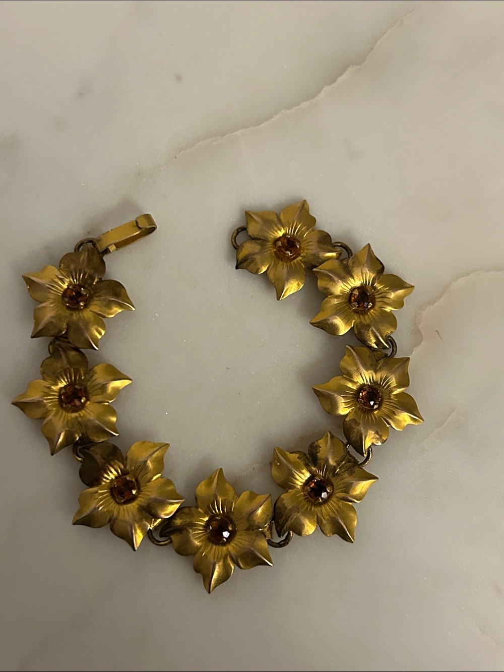 Gold-Filled Floral Link Bracelet with Amber Crystals